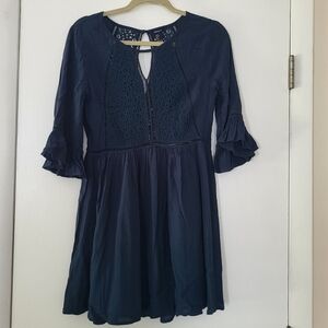 Green Blue Lace Embroidered Mini Dress